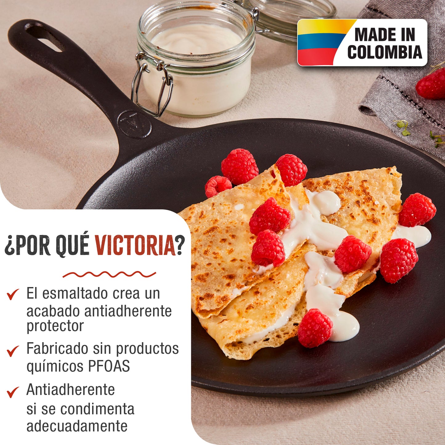 Victoria Plancha Cocina Inducción Comal Hierro Fundido Esmaltado, Pizza Tortillas 26,6cm Fuego, Barbacoa, 34504, Negro_1