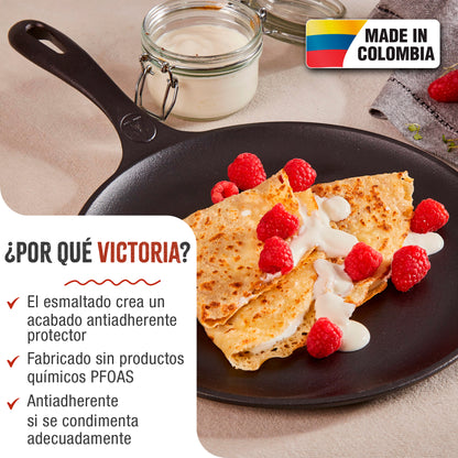 Victoria Plancha Cocina Inducción Comal Hierro Fundido Esmaltado, Pizza Tortillas 26,6cm Fuego, Barbacoa, 34504, Negro_1