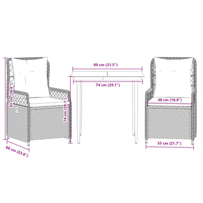 Set Comedor De Jardín 3 Pzas Con Cojines Ratán Sintético Beige / Vetonek_2