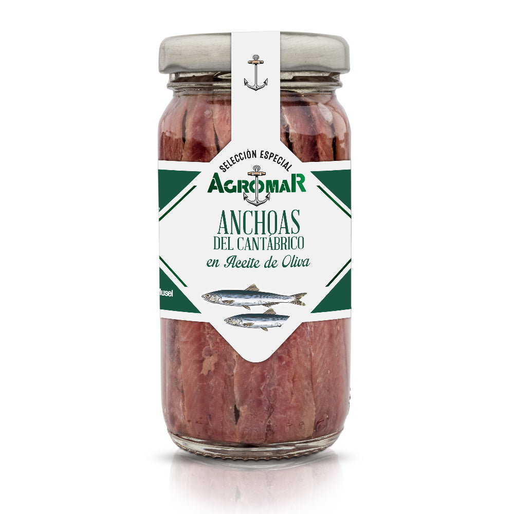 Anchoa del Catábrico en Aceite de Oliva en Tarro de Vidrio AGROMAR 18-20 filetes (55 g peso escurrido)