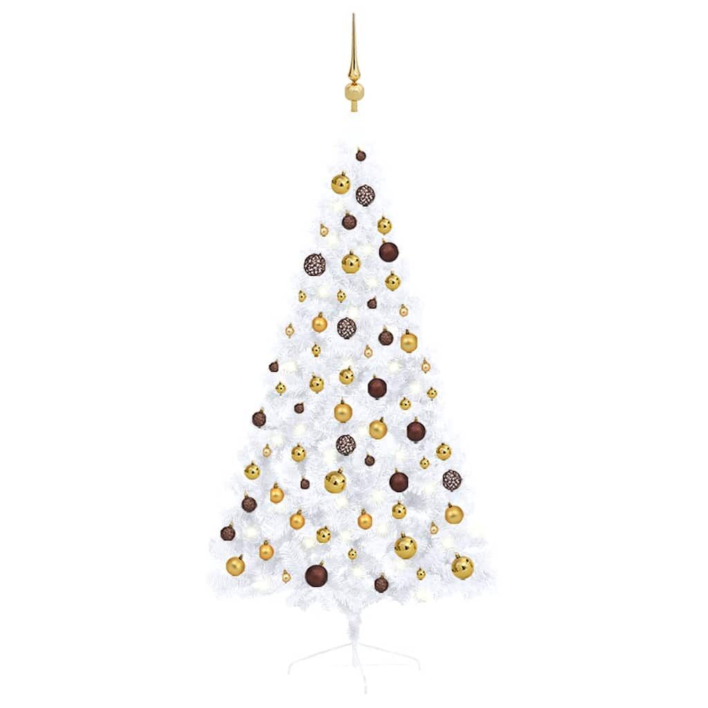 Vidaxl Medio Árbol De Navidad Con Luces Y Bolas Blanco 150 Cm_0