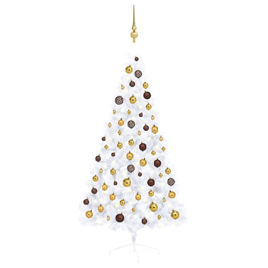 Vidaxl Medio Árbol De Navidad Con Luces Y Bolas Blanco 150 Cm_0