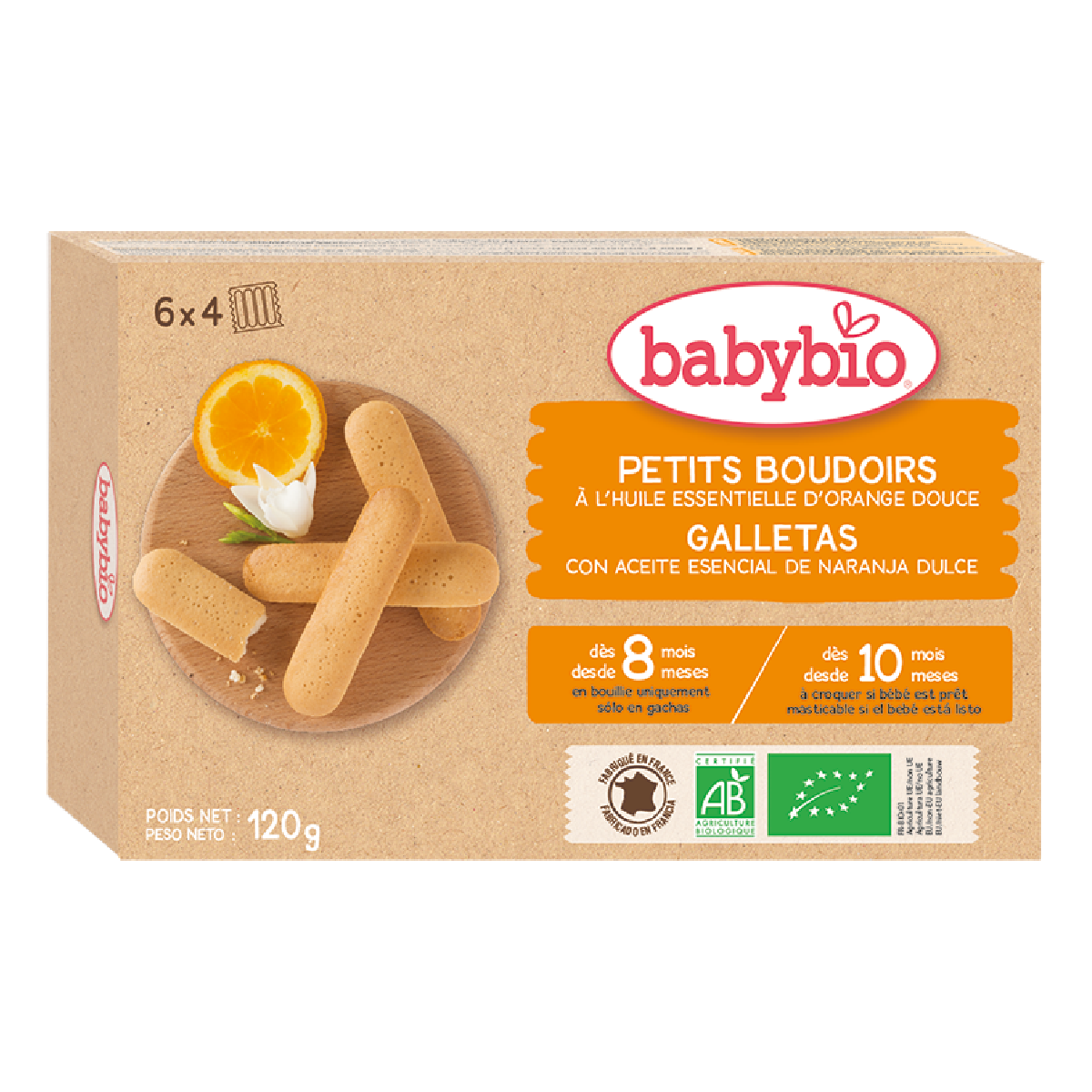 Bolachas com óleo essencial de laranja (8-10 meses) Babybio 120 g