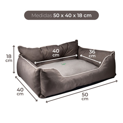 Cama Para Mascota 50x40x18cm Marrón + Comedero Doble De Acero En Bambú_1