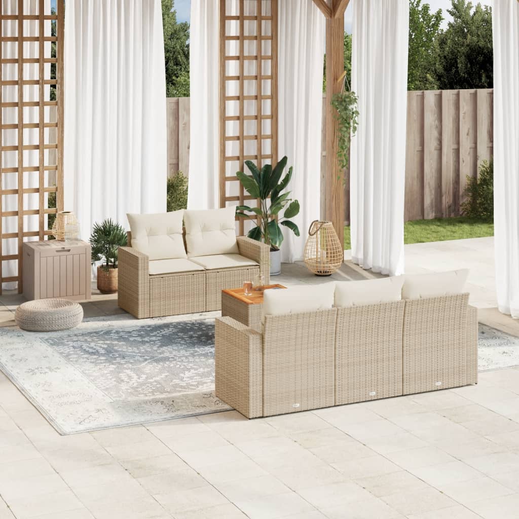 Juego De Sofás Jardín Con Cojines 6 Pzas Ratán Sintético Beige / Vetonek_2