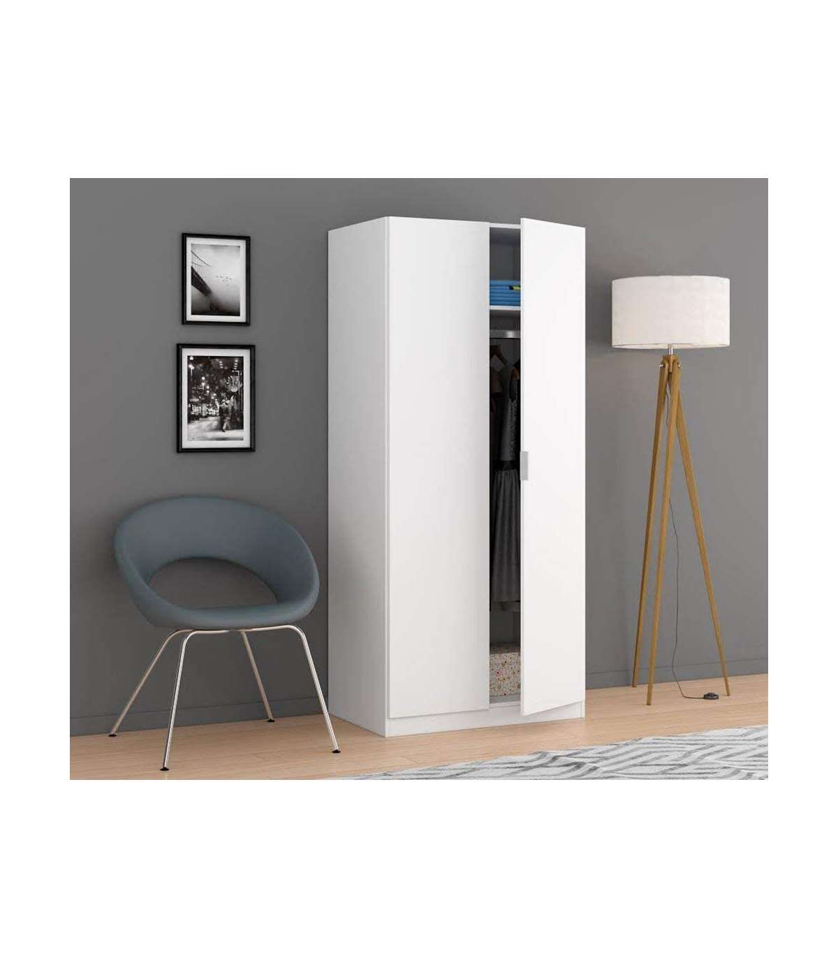 Armario Ropero Herro 2 Puertas Acabado Blanco 180 Cm(alto)81 Cm(ancho)52 Cm(largo)_4