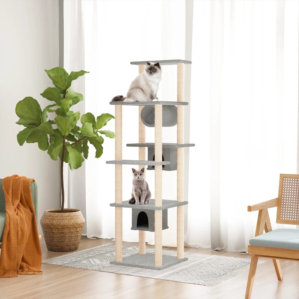 Rascador Para Gatos Con Postes De Sisal Gris Claro 169 Cm_1
