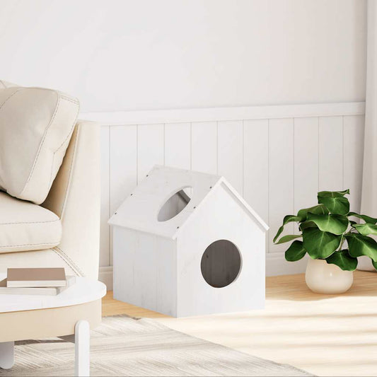 Casa Para Gatos Madera Maciza Pino Blanca 41x50x50 Cm_0