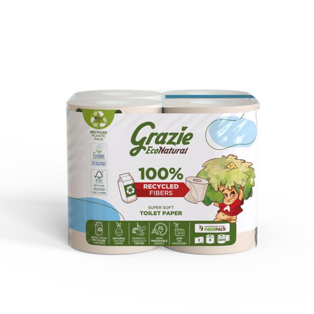 Papel higiénico duplo Grazie Natural, 8 rolos