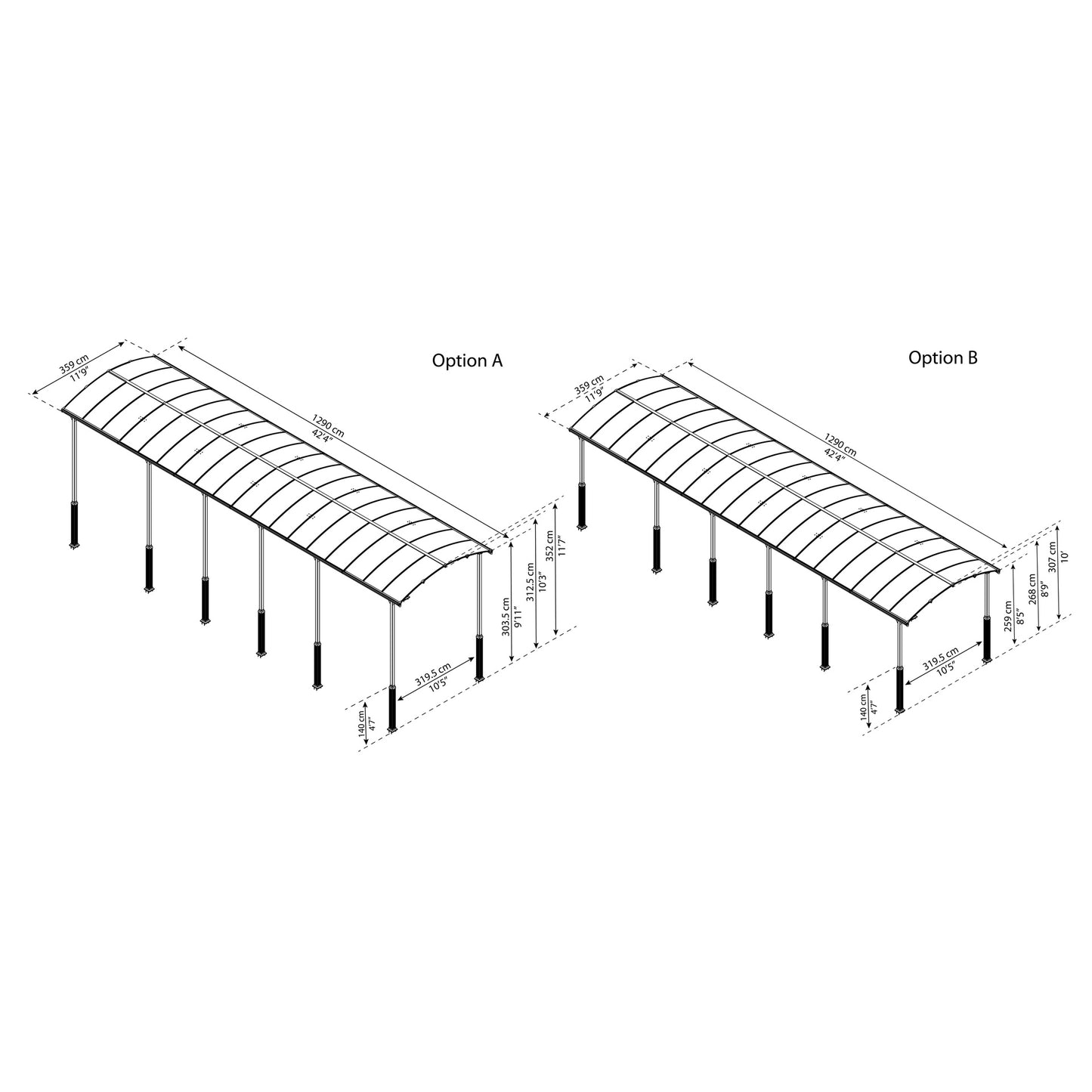 Garagem Alpine Carport 1290x359x307 cm de altura 