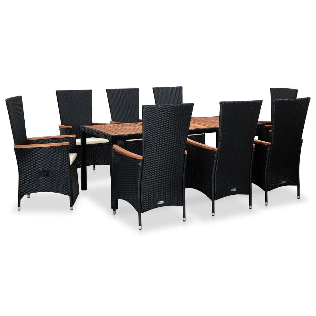 Vidaxl Set Comedor De Jardín 9 Piezas Y Cojines Ratán Sintético Negro_0