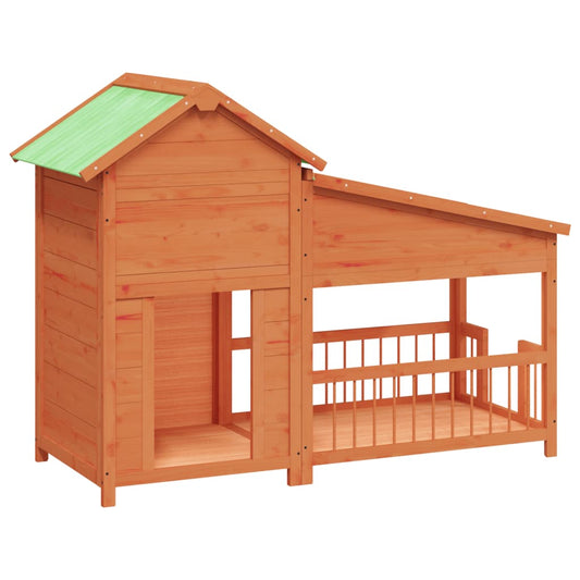 Caseta Para Perros Madera Maciza De Pino Marrón 143x60,5x109 Cm_0