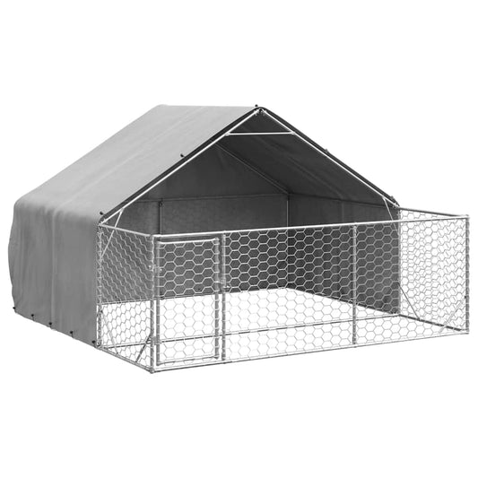 Caseta Perros Exterior Con Corral 3x3x1,9 M Acero Galvanizado_0