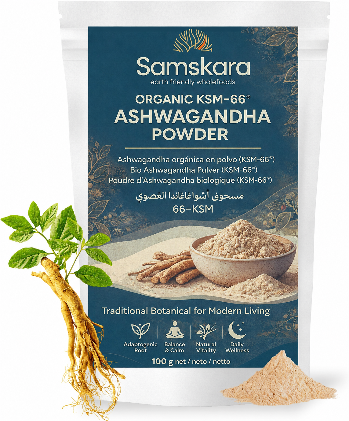 Ashwagandha Ksm-66 En Polvo Bio - Pack 2 X 100g (2 Envases Retail) | Superalimento Ecológico Vegano Para Batidos_0