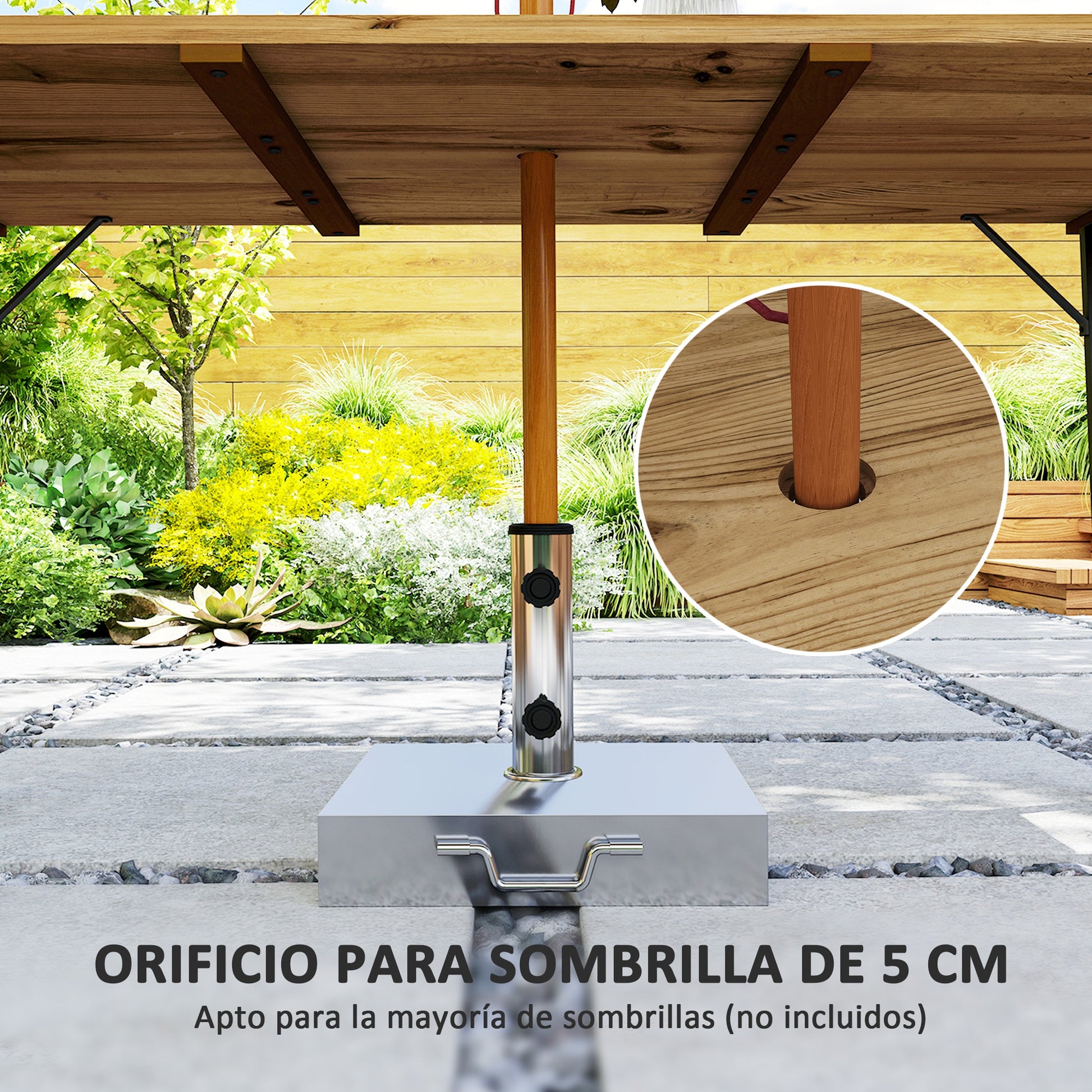 Outsunny Mesa Comedor De Jardín De Madera Con Encimera De Listones Natural_5