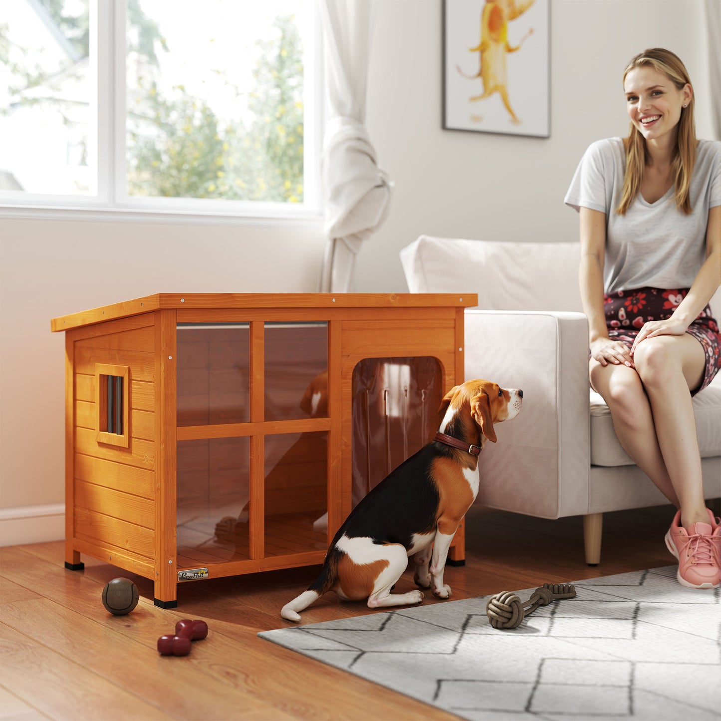 Pawhut Caseta Para Perros Exterior Con Techo Asfáltico Abatible Madera Natural_3
