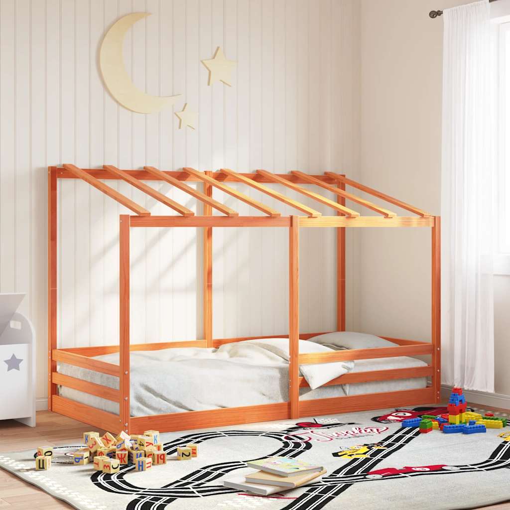 Cama Infantil Con Techo Madera Maciza Pino Marrón 80x200 Cm_1