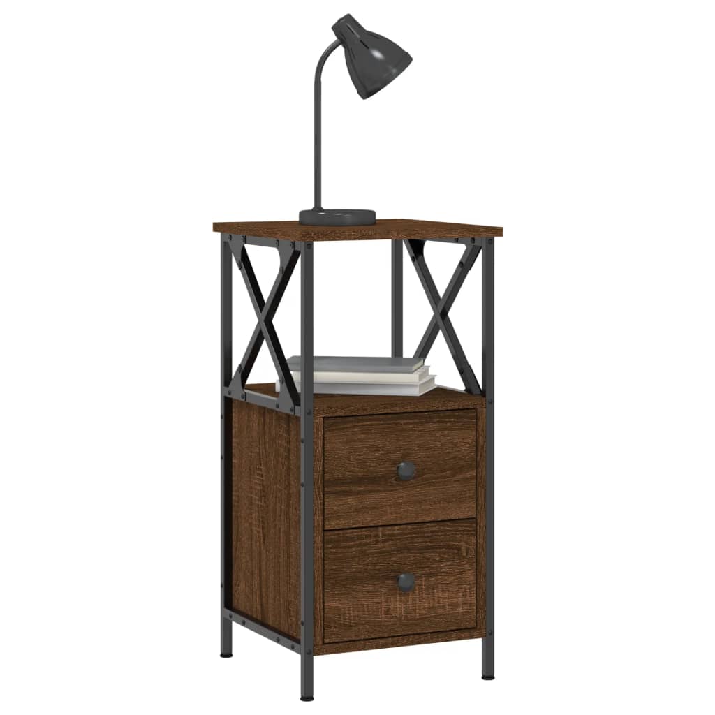Mesita Noche 2 Uds Madera Ingeniería Marrón Roble 34x35,5x70 Cm_2