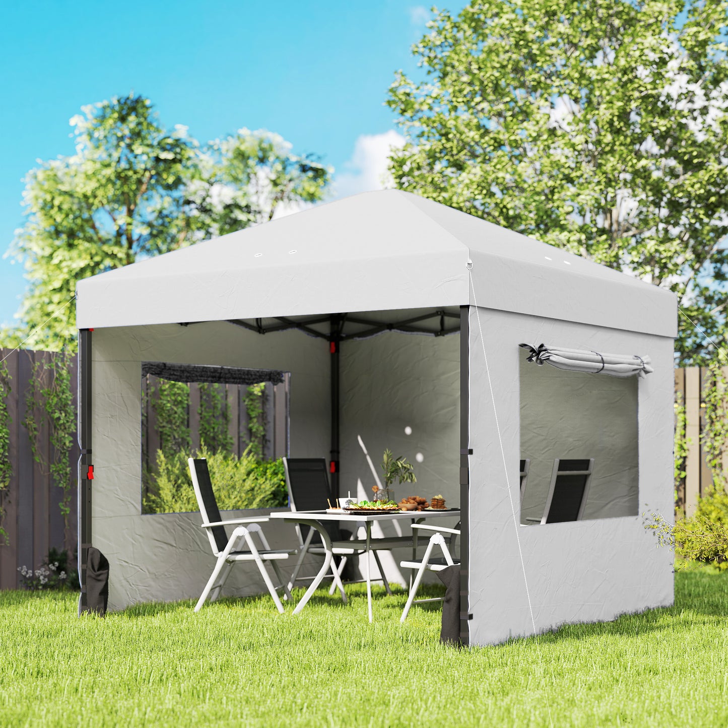 Outsunny Carpa Plegable Pop-up 3x3m Con 3 Paredes Upf50+ Altura Ajustable Blanco_1