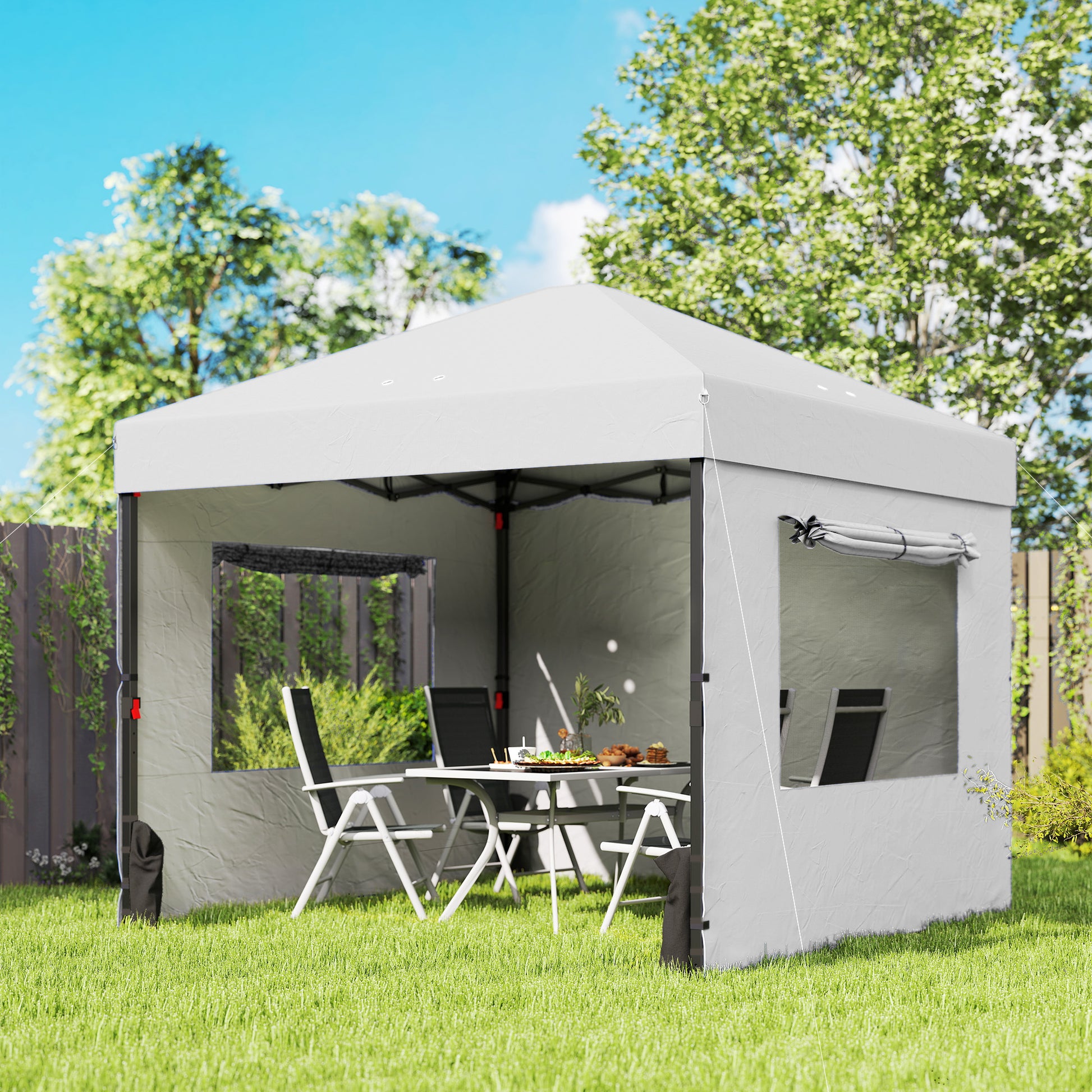 Outsunny Carpa Plegable Pop-up 3x3m Con 3 Paredes Upf50+ Altura Ajustable Blanco_1