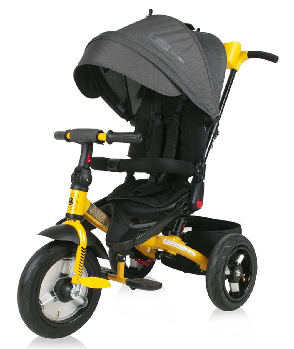 Triciclo Evolutivo Jaguar Con Capota , Asiento Giratorio 360º Y Ruedas Neumáticas Black Yellow_0
