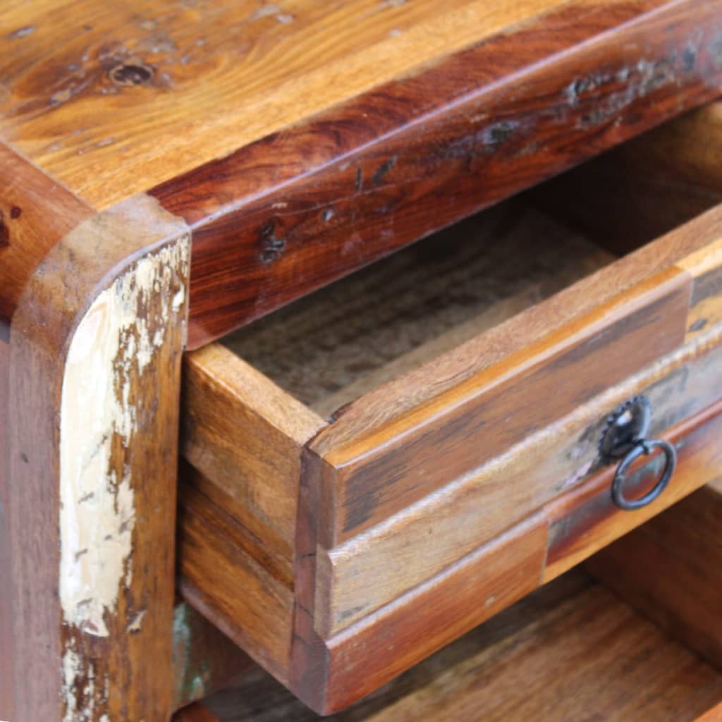 Mesita De Noche De Madera Maciza Reciclada 43x33x51 Cm_2