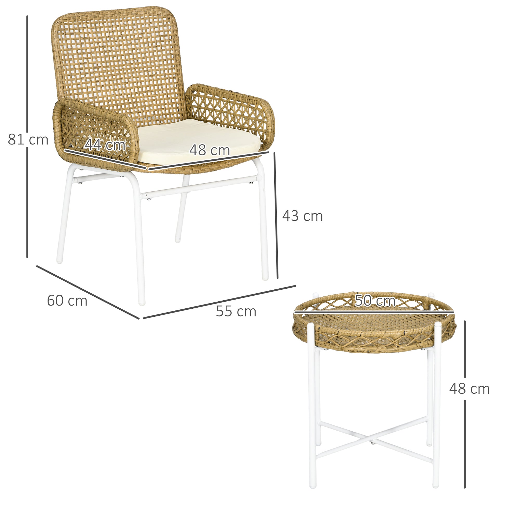 Outsunny Conjunto De Mesa Y Sillas De Jardín Exterior De 3 Piezas Natural_2
