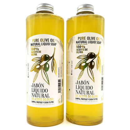 Pack 2 Jabón Líquido Natural 100% Aceite De Oliva - Para Todo Tipo De Piel, Sensible, Seca - Sin Detergentes Ni Perfumes_0