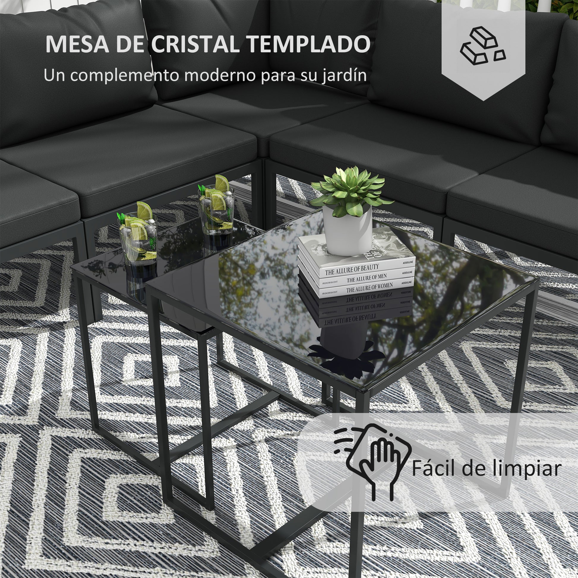 Outsunny Conjunto De Muebles De Jardín 7 Piezas Con Cojines Gris_5