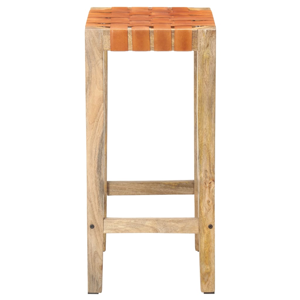 Taburetes De Bar 2 Piezas Cuero Auténtico Marrón 75 Cm_2