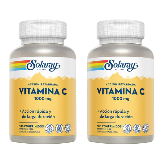 Embalagem de 2 comprimidos de vitamina C 1000 mg A/R Solaray 100 comprimidos 