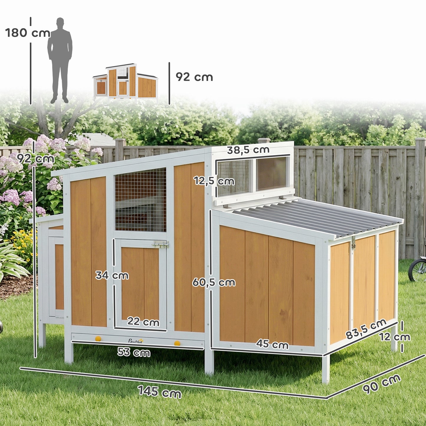 Pawhut Gallinero Para Exterior De Madera 145x90x92 Cm Para 2-4 Gallinas Amarillo_2