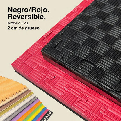 Jowy Tatami Puzzle 2cm 100x100cm – Superficie 5 Líneas Negro/rojo_0
