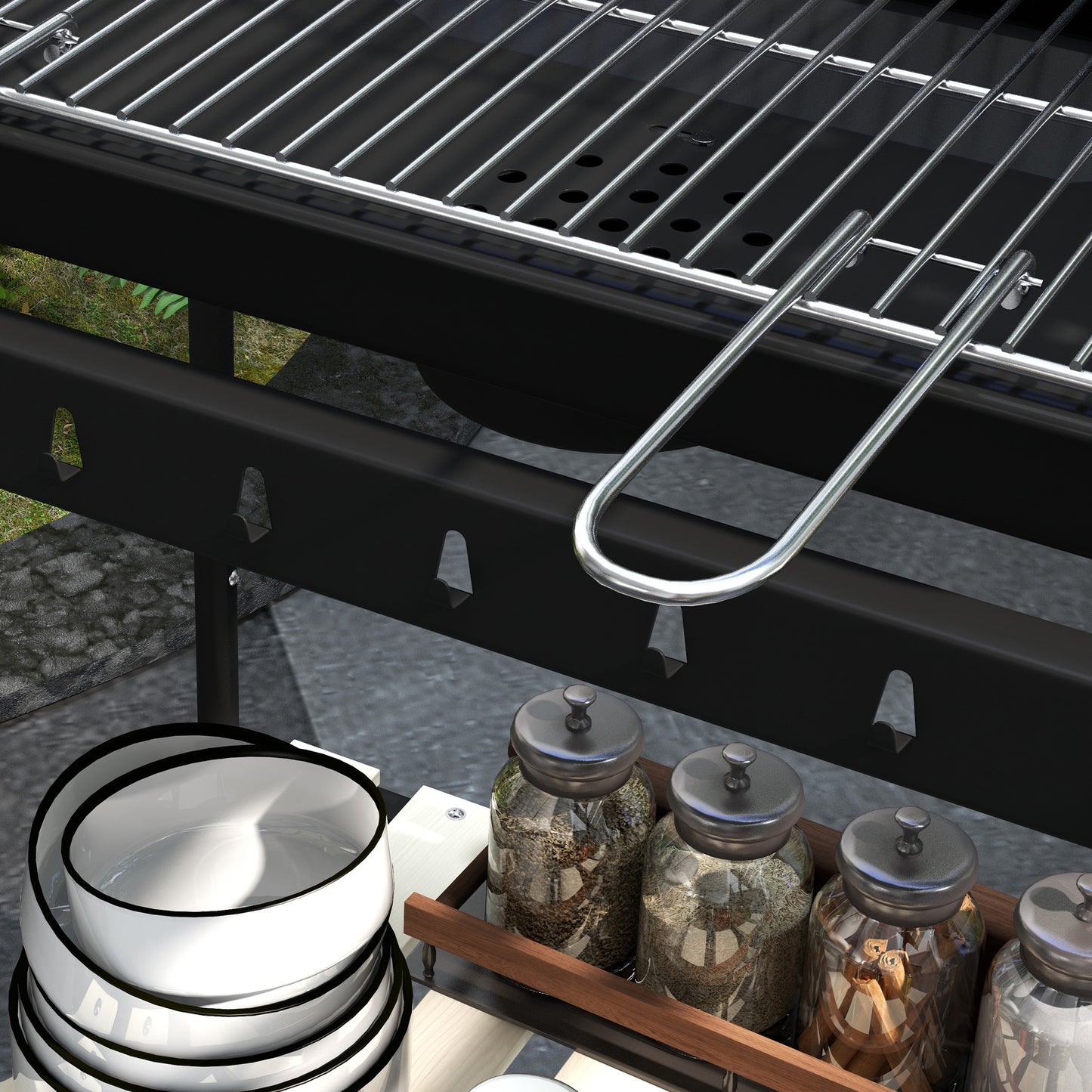 Outsunny Barbacoa De Carbón Con Ruedas Parrilla Ajustable En Altura Negro_4