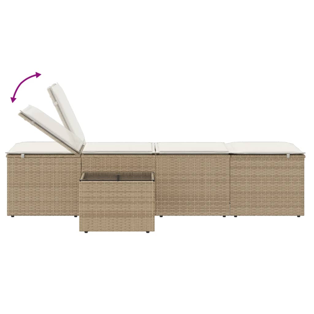 Tumbonas Con Mesita 2 Unidades Ratán Sintético Beige / Vetonek_3