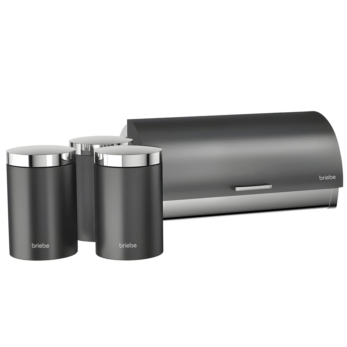 Panera De Mesa +juego 3 Botes Cocina Almacenaje Acero Inoxidable Contenedor De Pan Con Tapa, Briebe, Bb1161, Gris_0