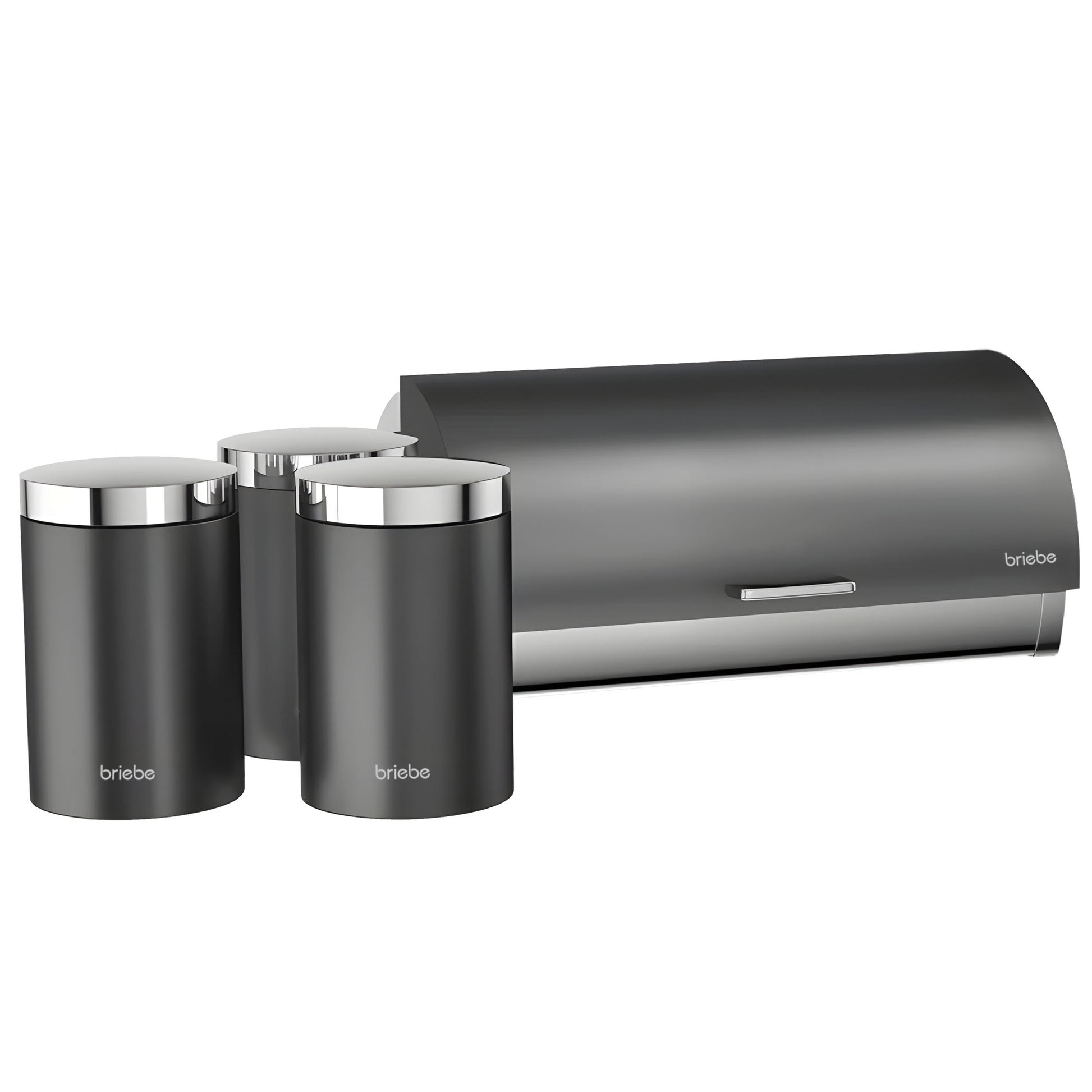 Panera De Mesa +juego 3 Botes Cocina Almacenaje Acero Inoxidable Contenedor De Pan Con Tapa, Briebe, Bb1161, Gris_0