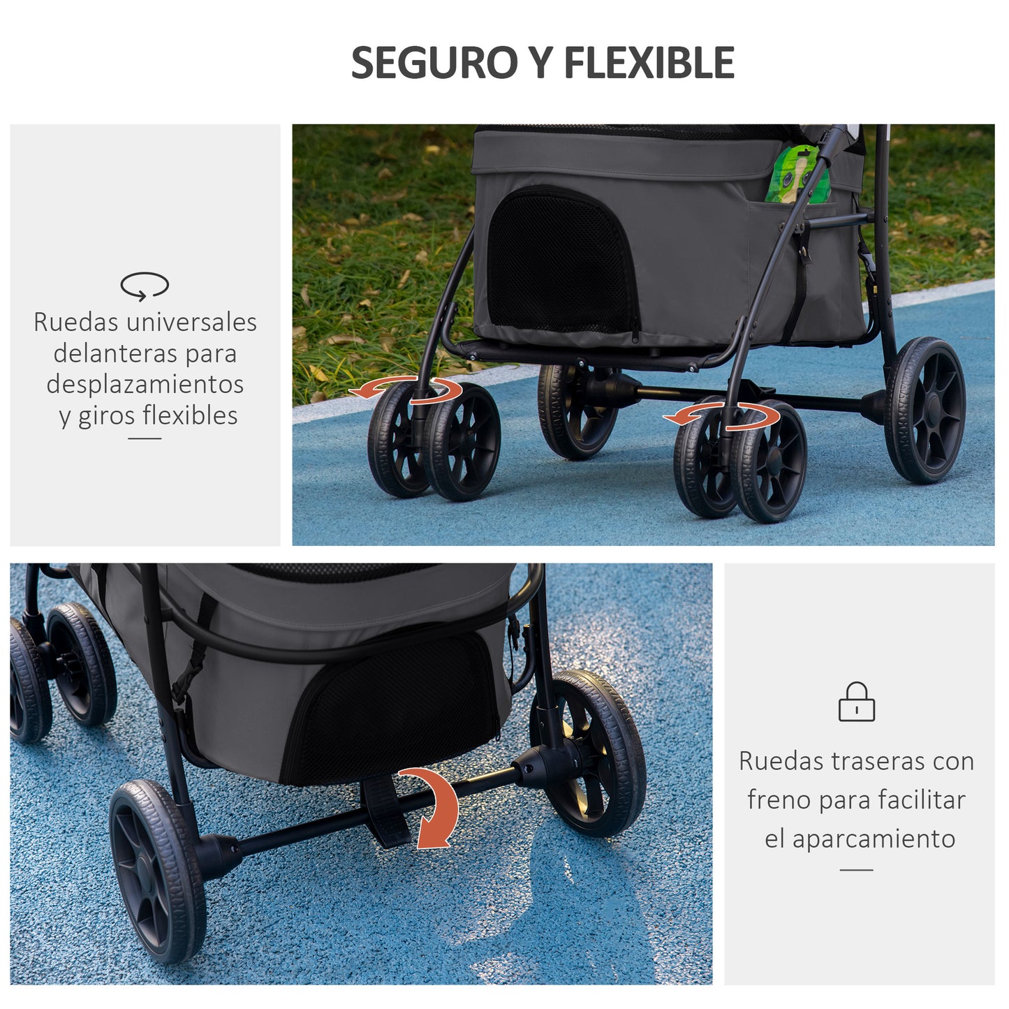 Pawhut Carrito Para Perros 2 En 1 Plegable Con Correas De Seguridad Gris Oscuro_5