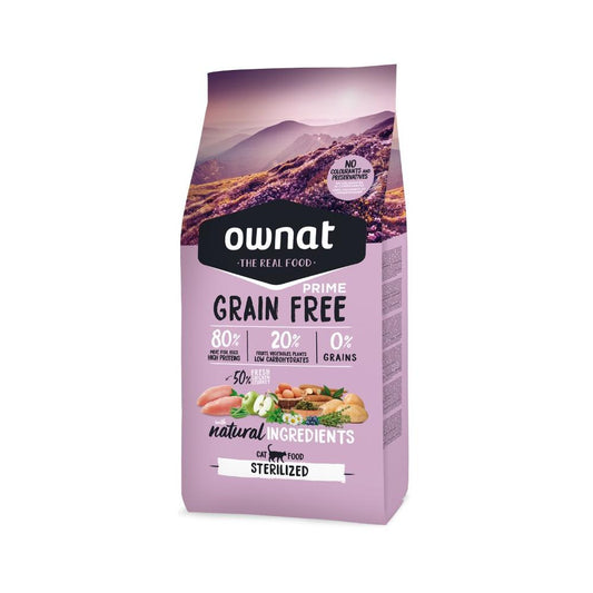 Ração esterilizada Ownat Grain Free Prime para gatos esterilizados 8 kg