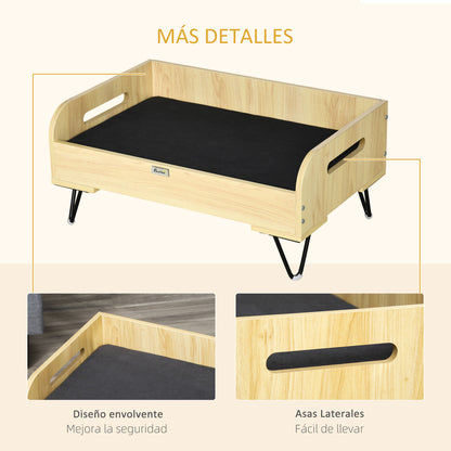 Pawhut Cama De Madera Para Perros Con Cojín Acolchado Patas De Acero 70x45x32 Cm_5