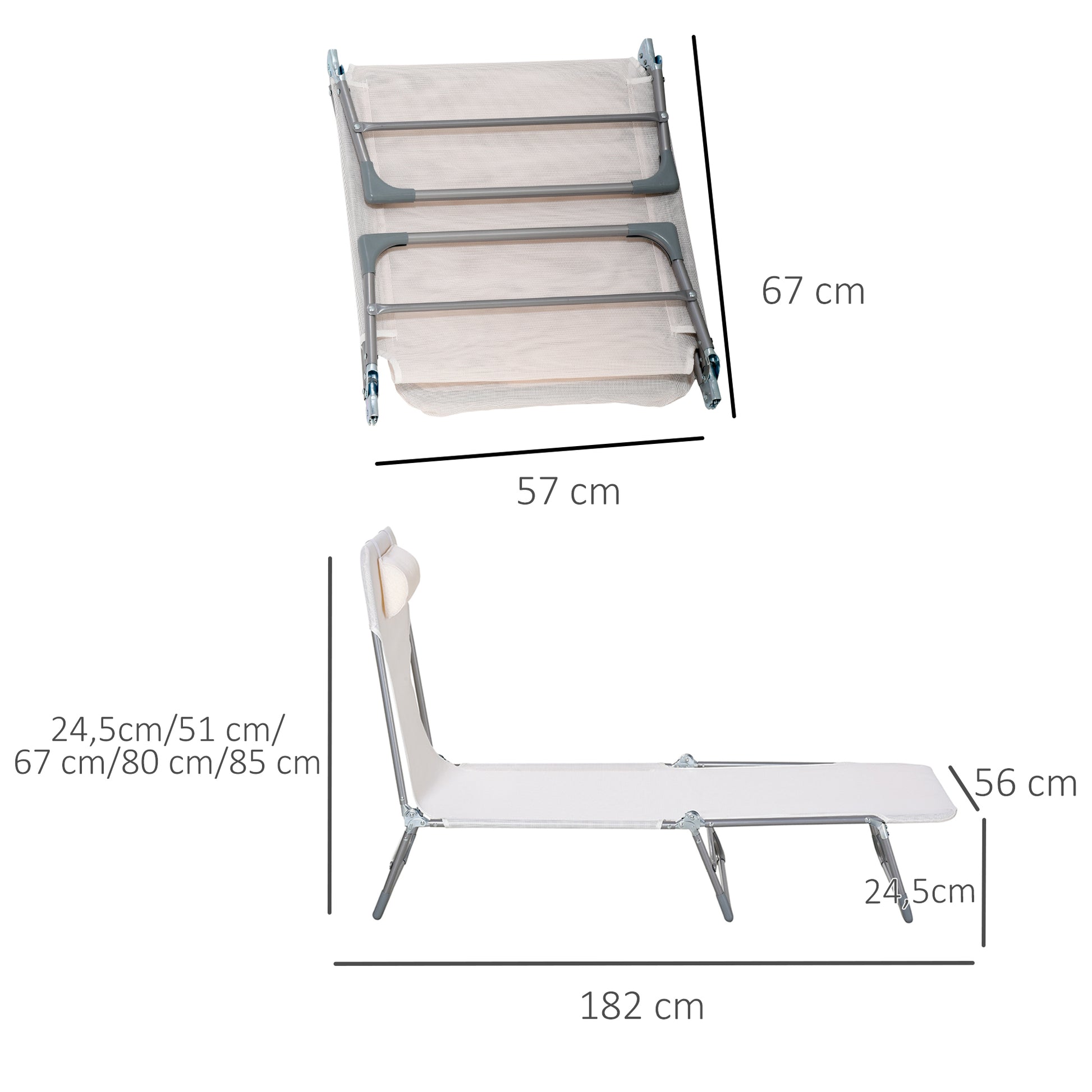 Outsunny Conjunto De 2 Tumbonas Plegables Y Reclinables 182x56x24,5 Cm Crema_2