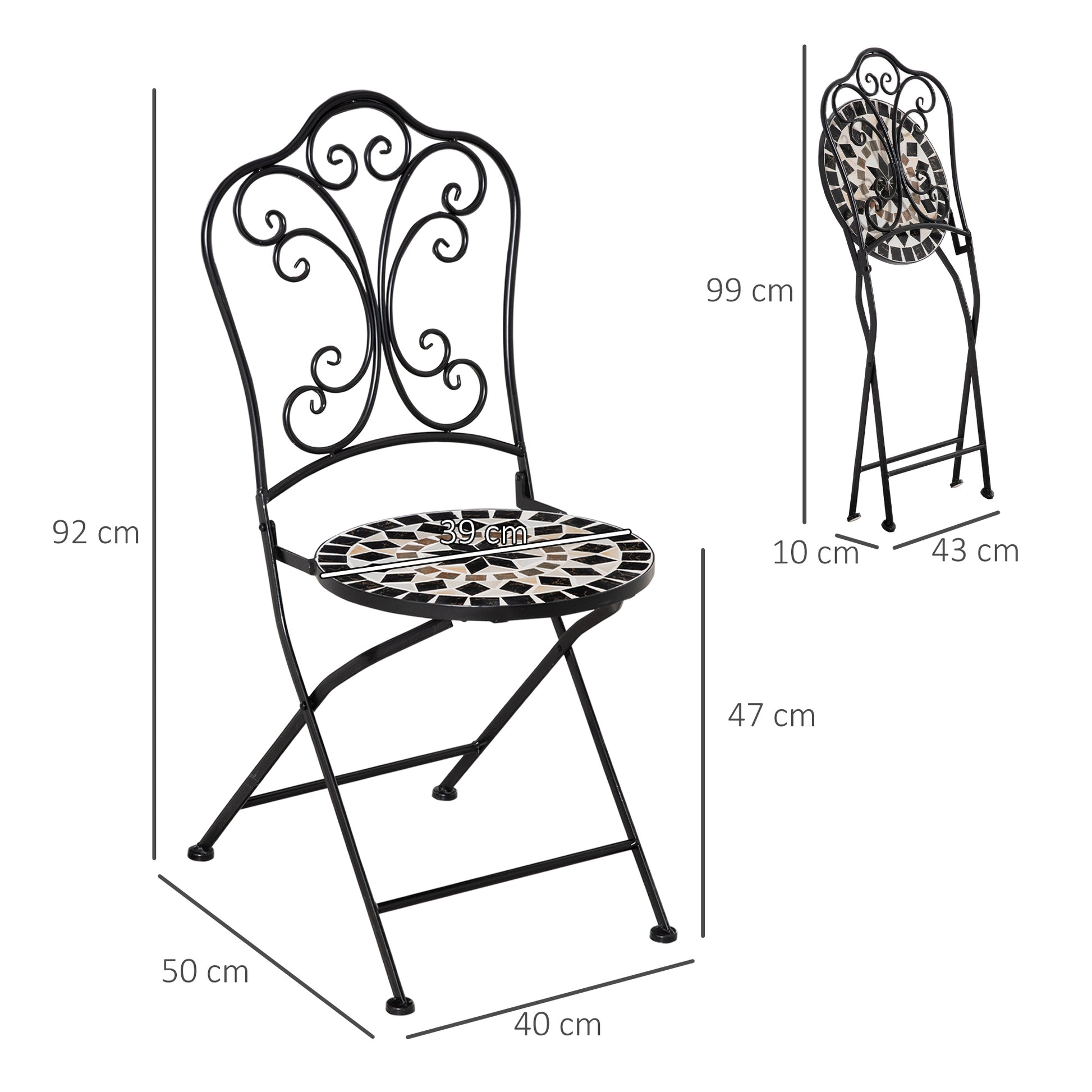 Outsunny Set De 2 Sillas De Jardín Plegables Con Mosaico Cerámico 40x50x92 Cm_2
