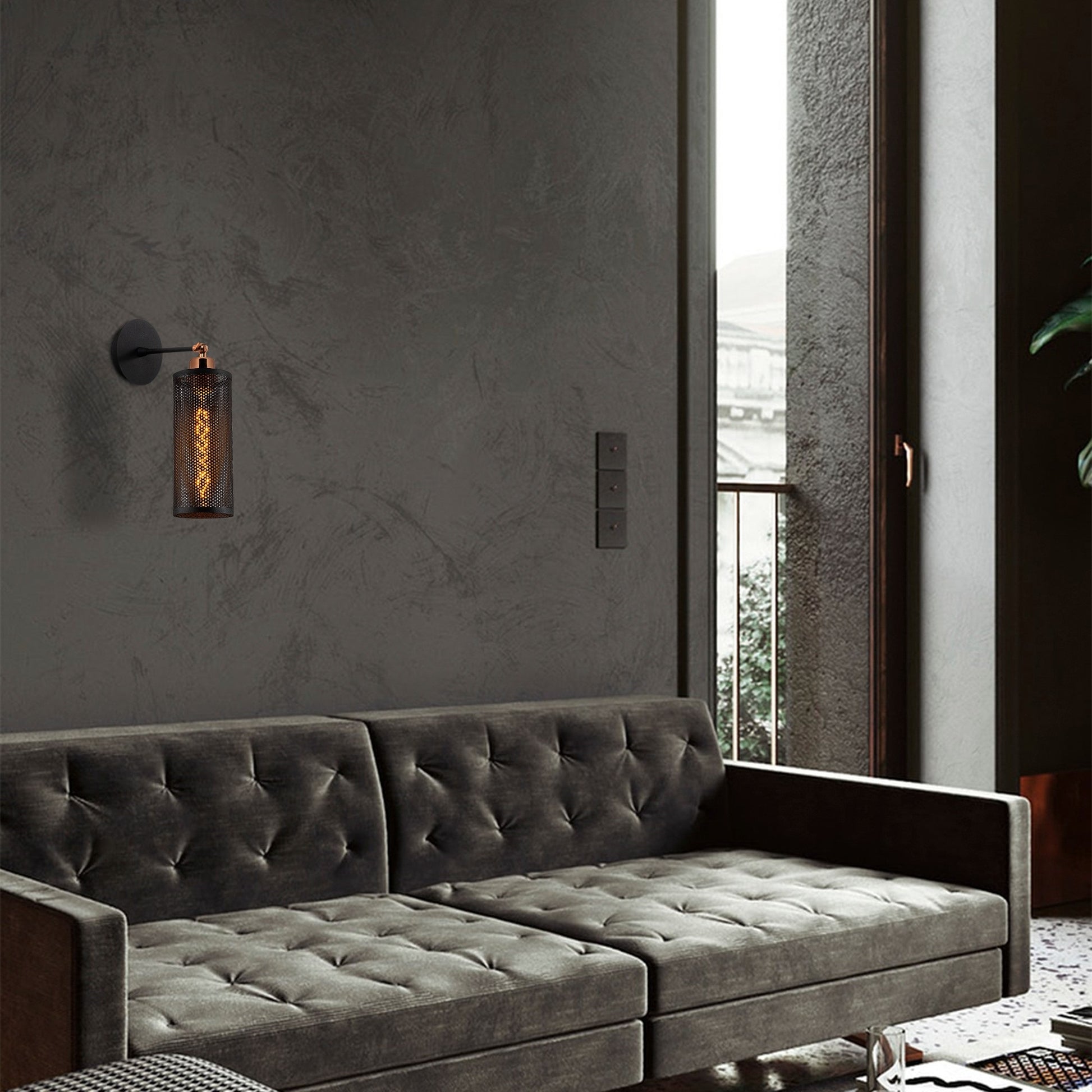 Aplique De Pared, Metal , Negro, 10x10x36, Casquillo E 27 Max 40 W