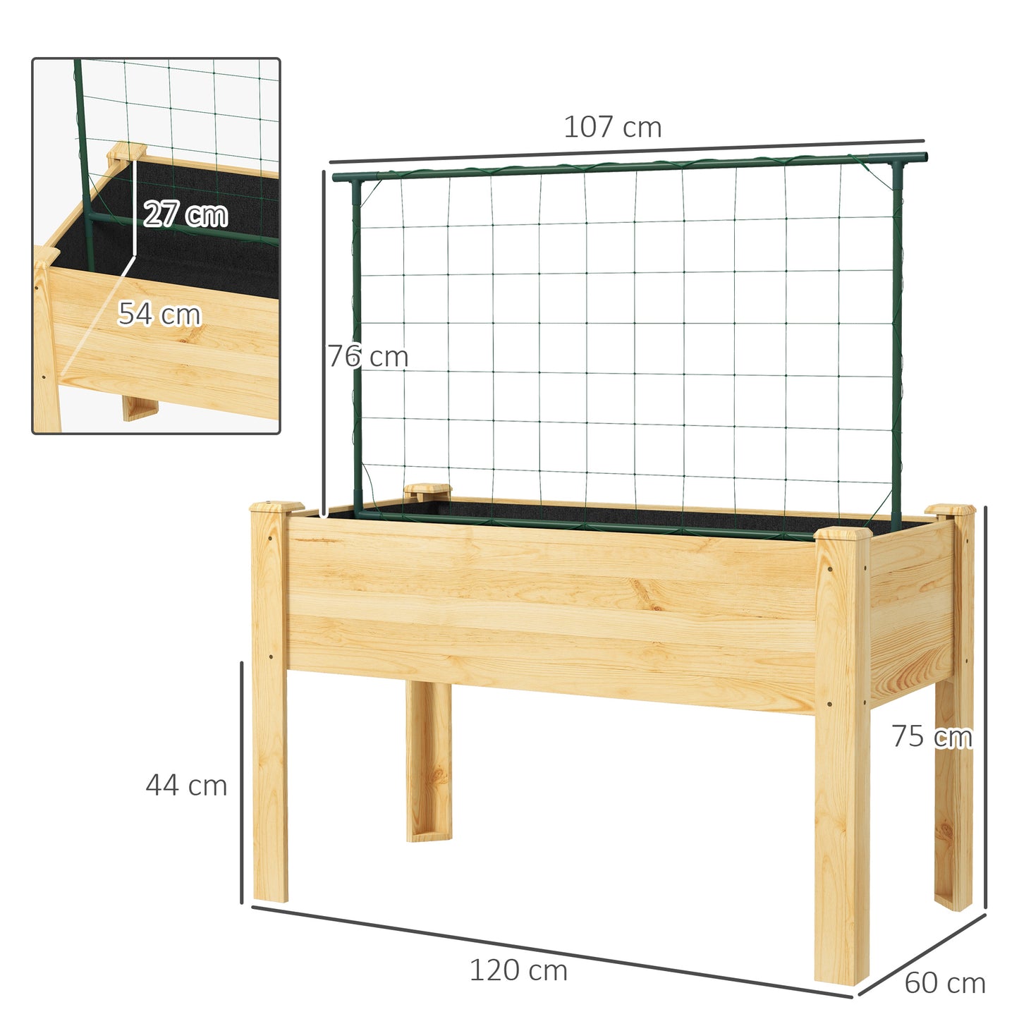 Outsunny Huerto Urbano Elevado Con Enrejado Carga 300 Kg 120x60x75 Cm Natural_2