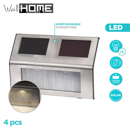 Well Home - Set De 4 Luces Solares En Acero Inoxidable Con 2 Leds_1