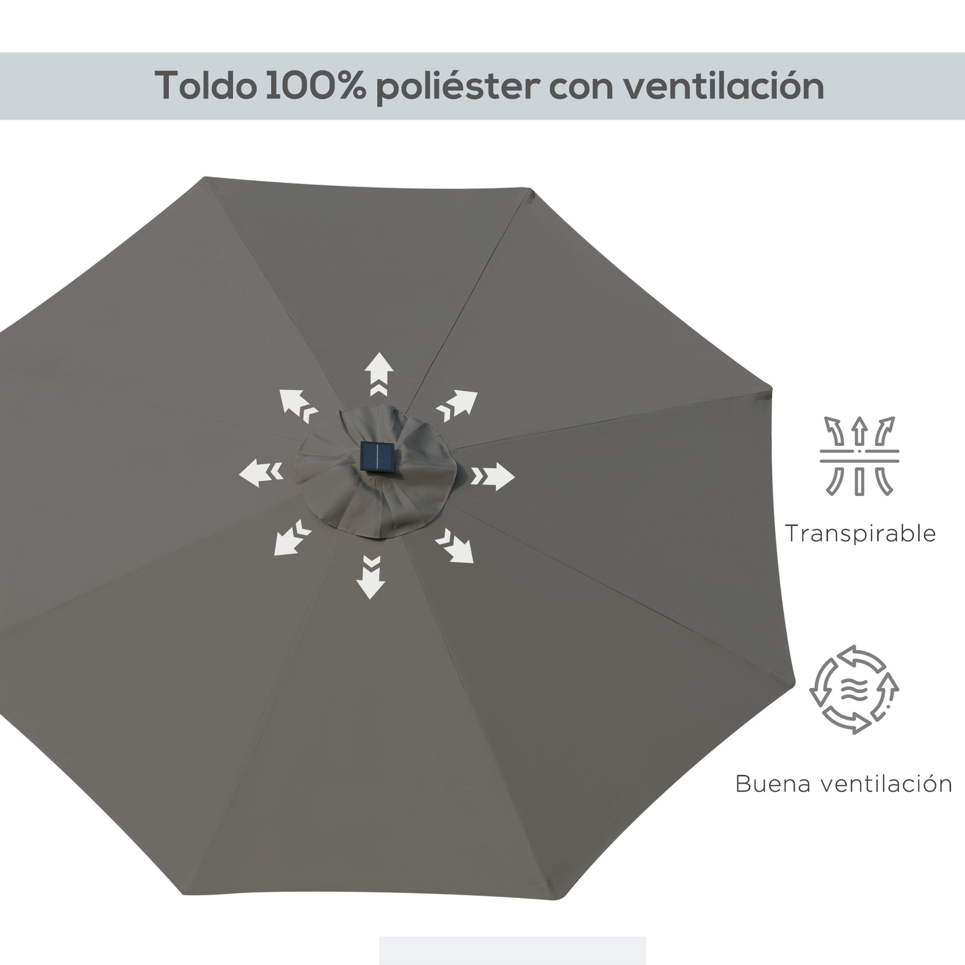 Outsunny Sombrilla De Jardín Ø268x238 Cm Con 24 Luces Led Solar Gris_5