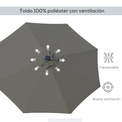 Outsunny Sombrilla De Jardín Ø268x238 Cm Con 24 Luces Led Solar Gris_5
