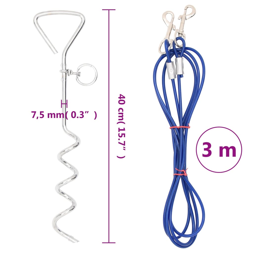 Cable De Amarre Para Perros Con Estaca De Tierra 3 M_3