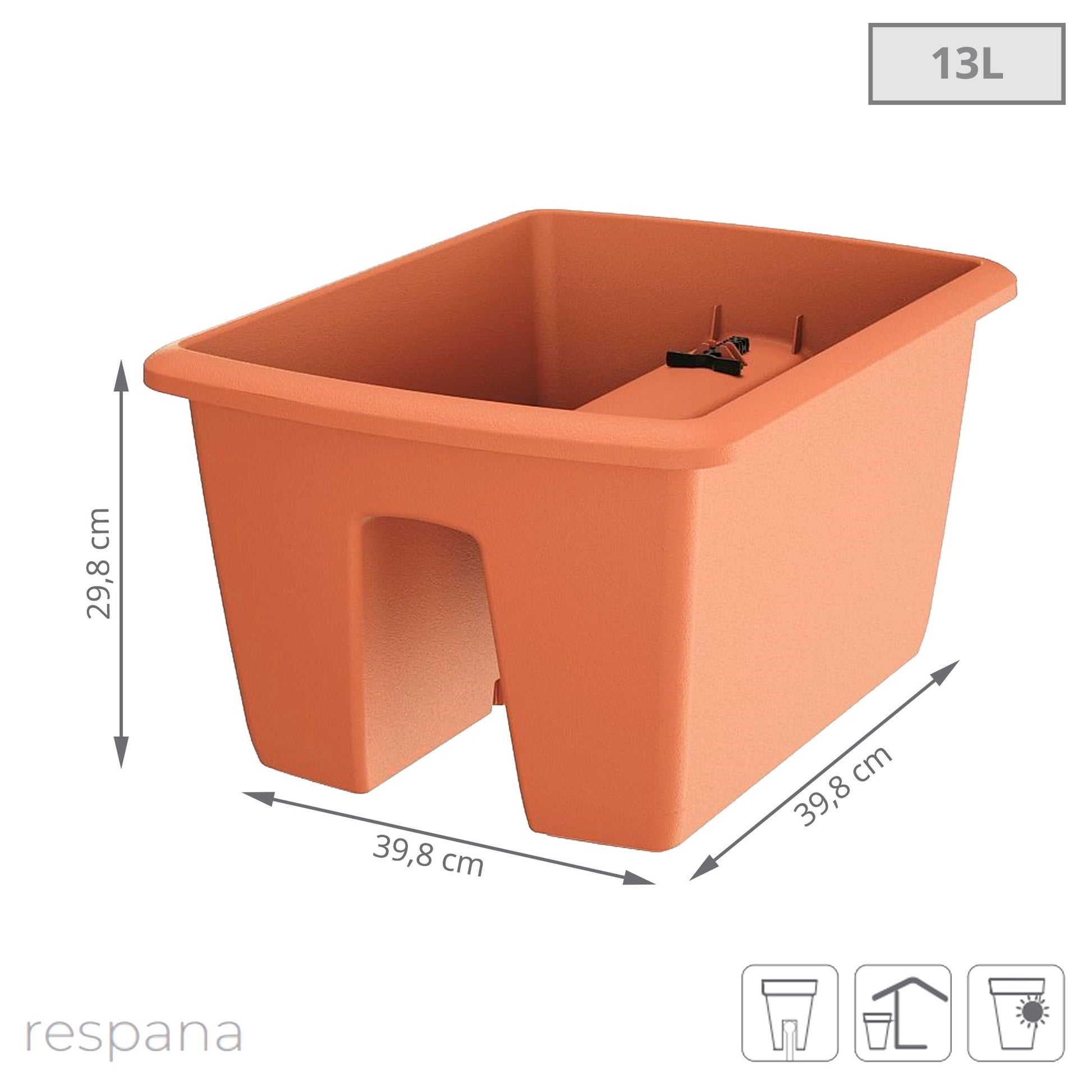 Maceta Respana Railing 13l., Dimensiones (mm) 398x298x209, Color Terracota_2