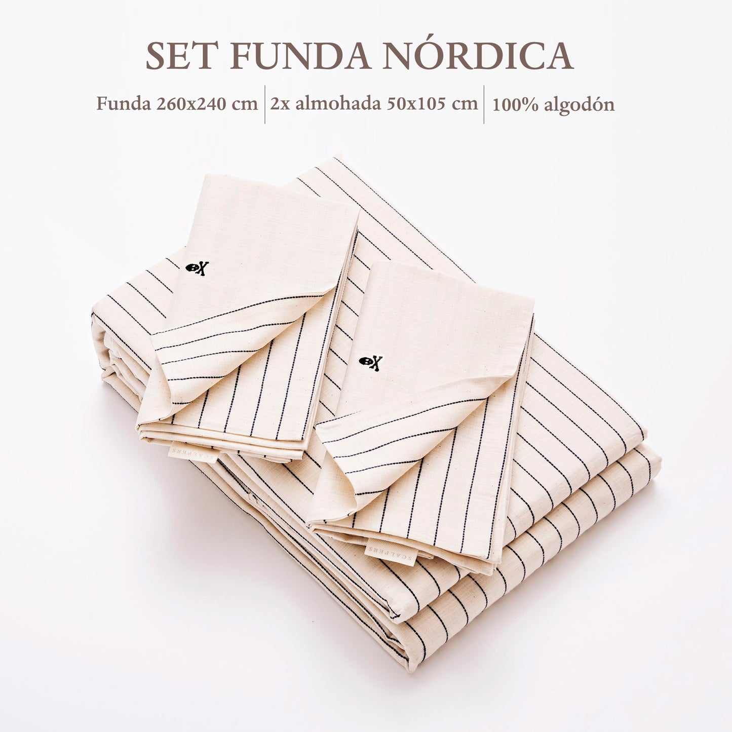 Set Cama Rayas (funda Nordica 260x240cm+ 2 Fundas Almohada 50x105cm) 100% Algodón 120gsm Ecru Rayas Cierre De Botones Haze Scalpers Home_1